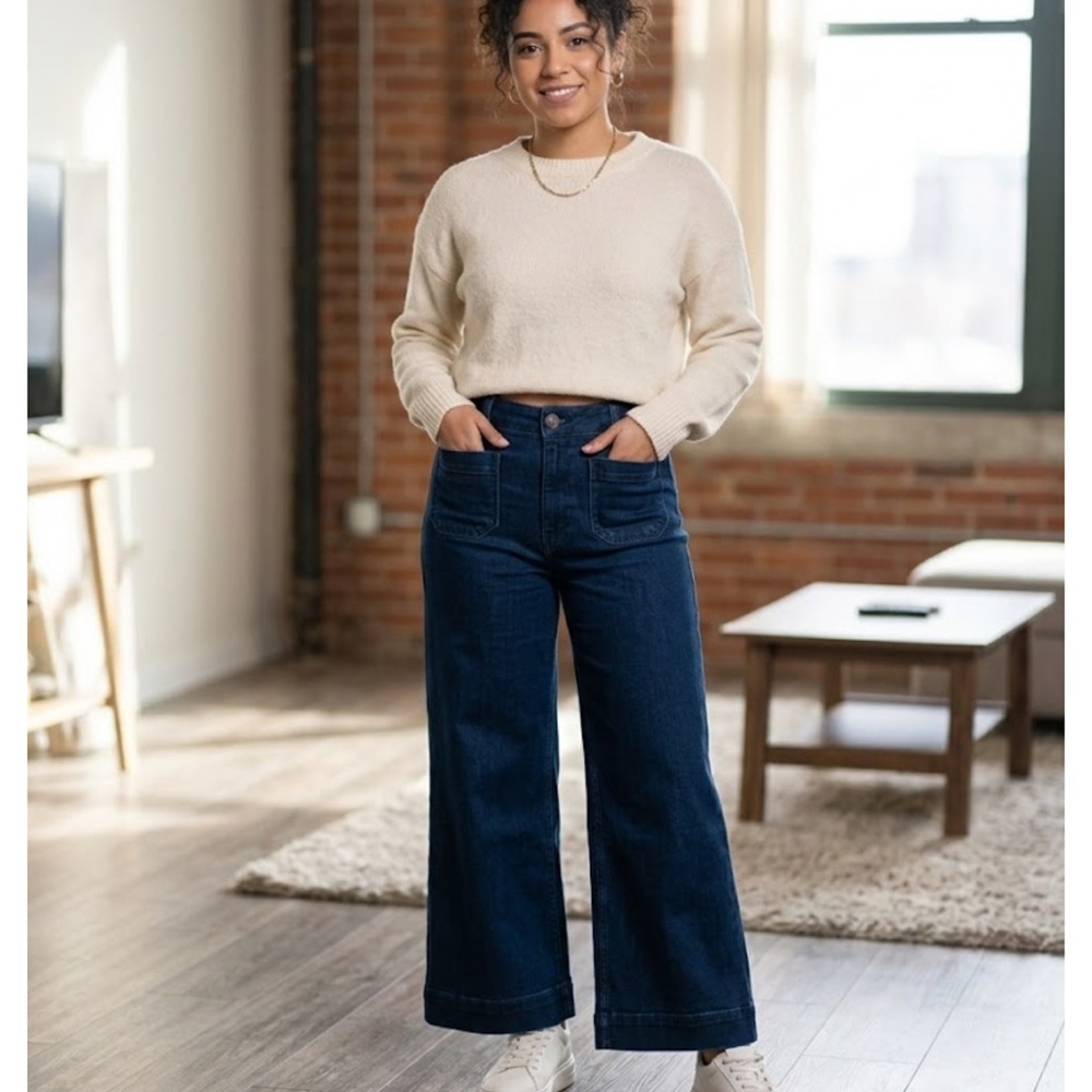 Maeve Navy Wide-Leg Jeans